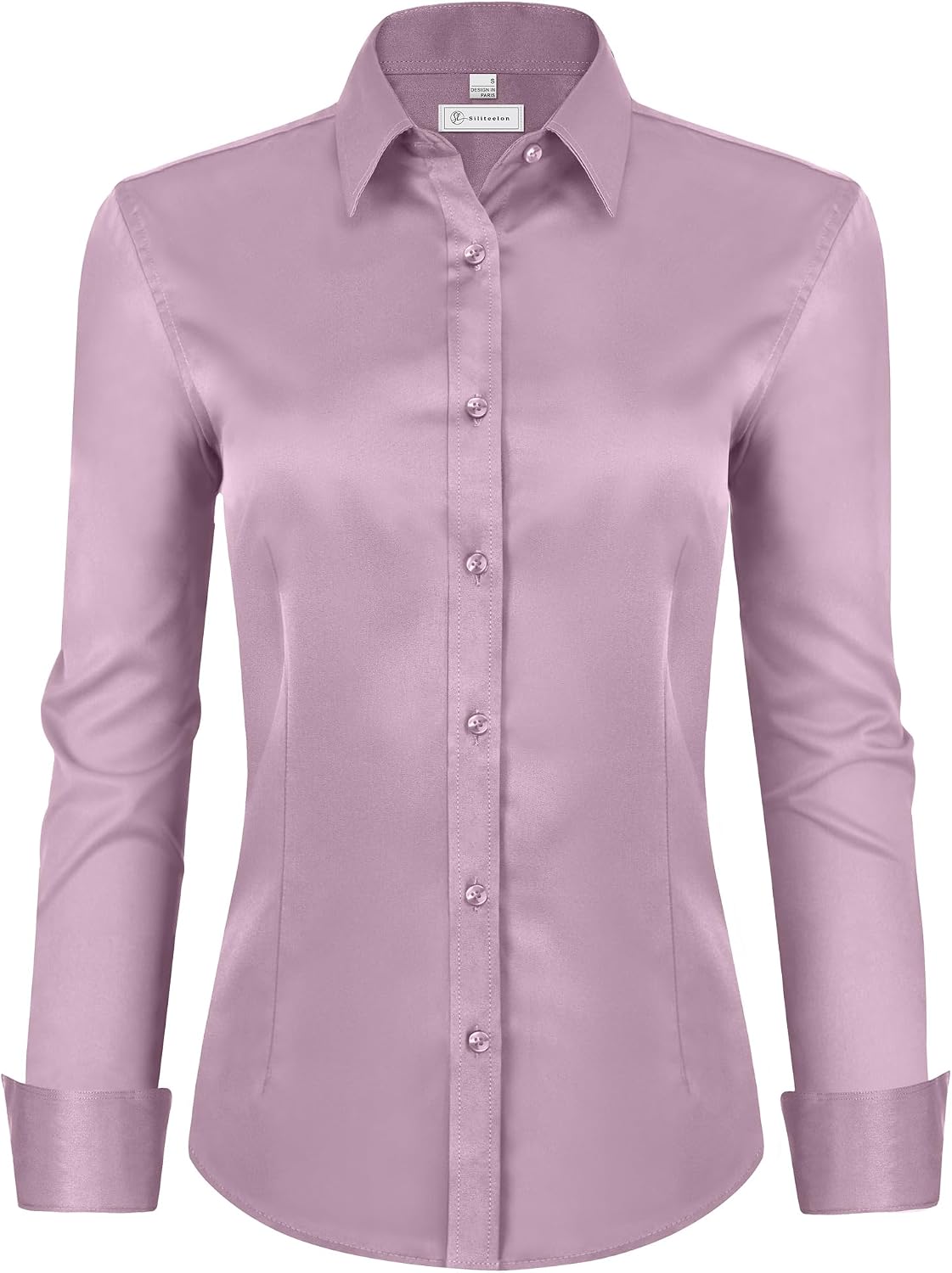 siliteelon Womens Classic-Fit Dress Shirts Long Sleeve Button Down Wrinkle-Free Stretch Solid Casual Work Office Blouse Top