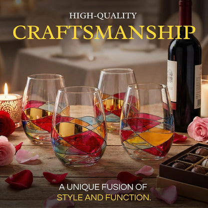 Artisanal Hand Painted Stemless Wine Glasses