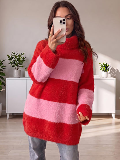 Wenrine Women Oversized Striped Sweater Dress Fall Long Sleeve Knit Dresses