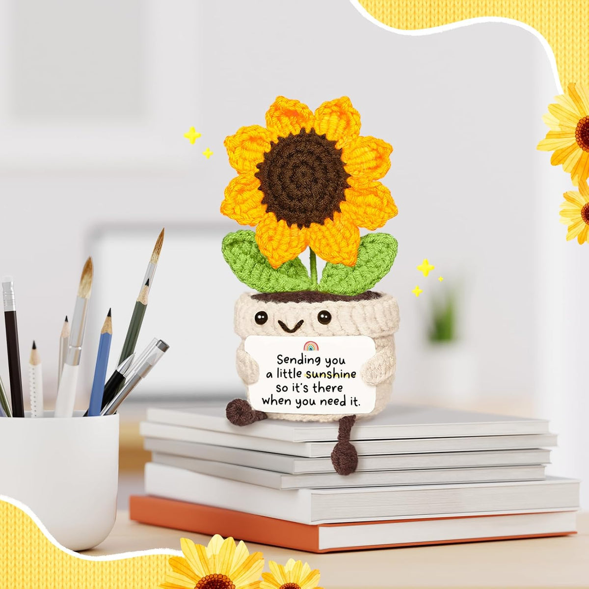 Handmade Positive Sunflower Crochet Decor