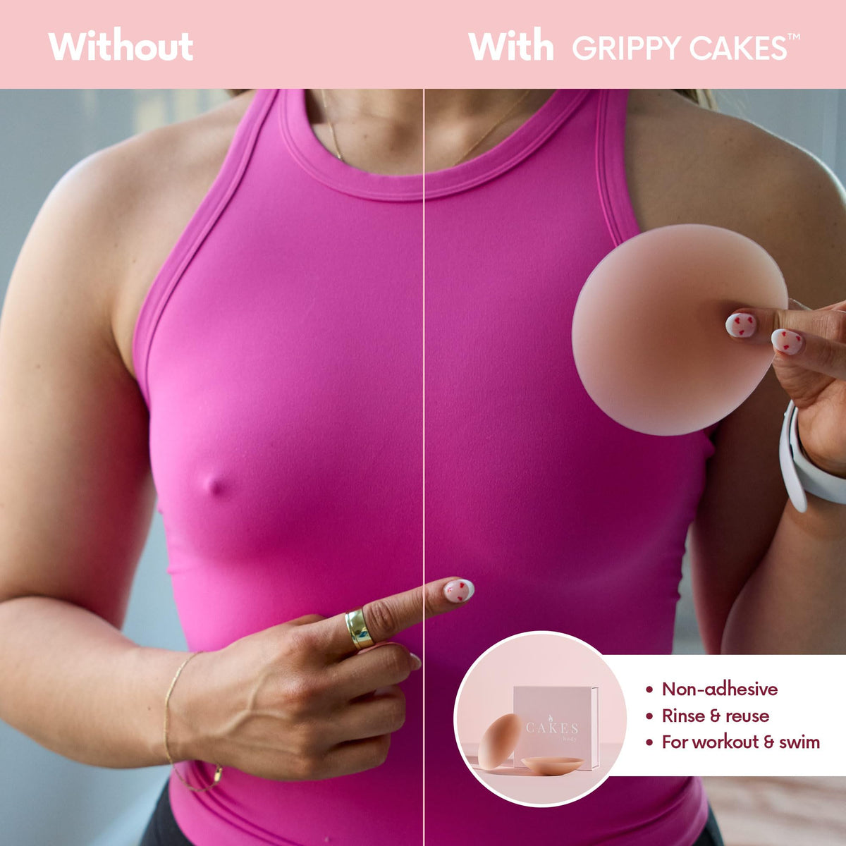 Cakes Body Grippy Non-Adhesive Silicone Nipple Covers for Women (No Sticky Adhesive) - Reusable, Silicone (Circle)
