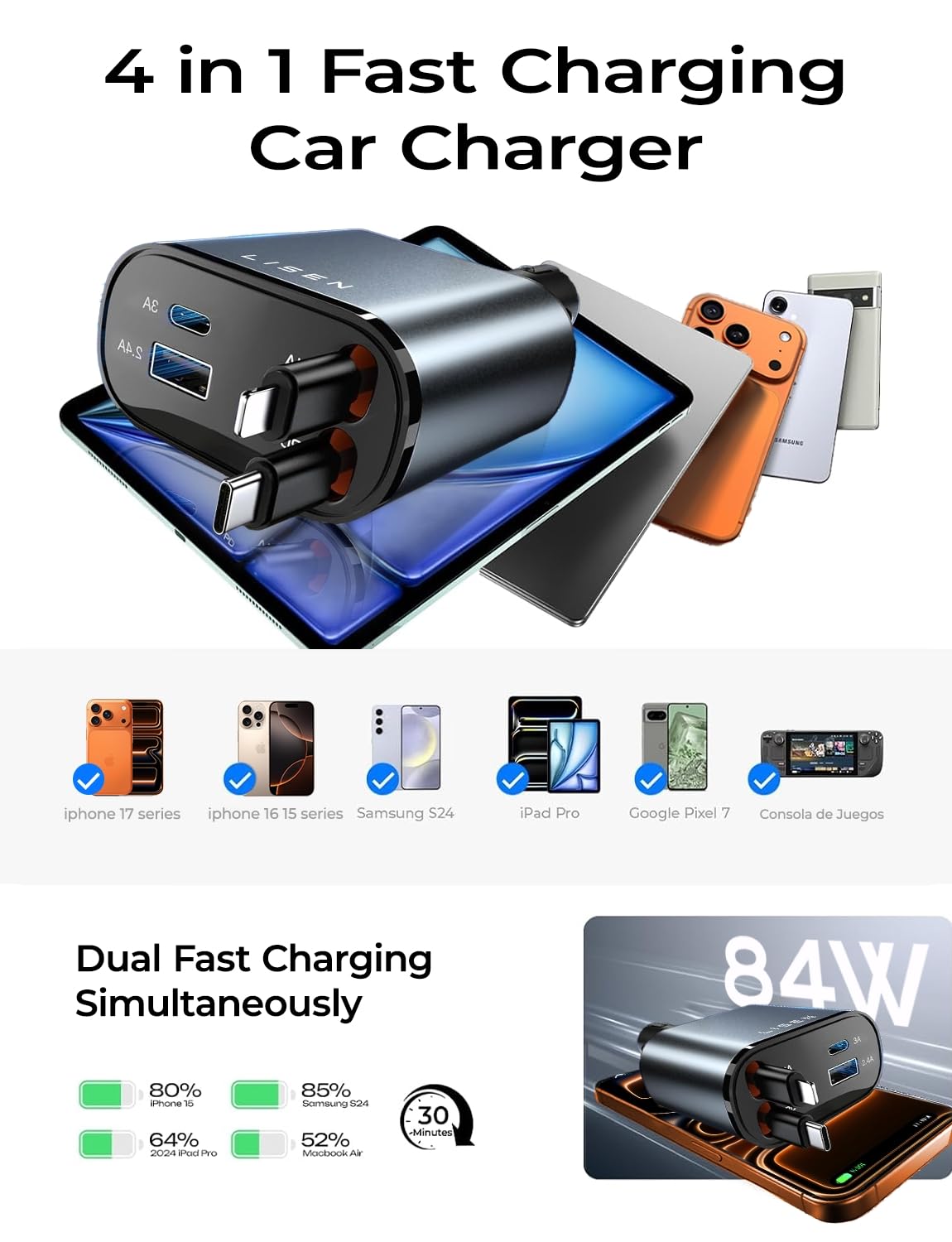 Lisen Retractable Car Charger