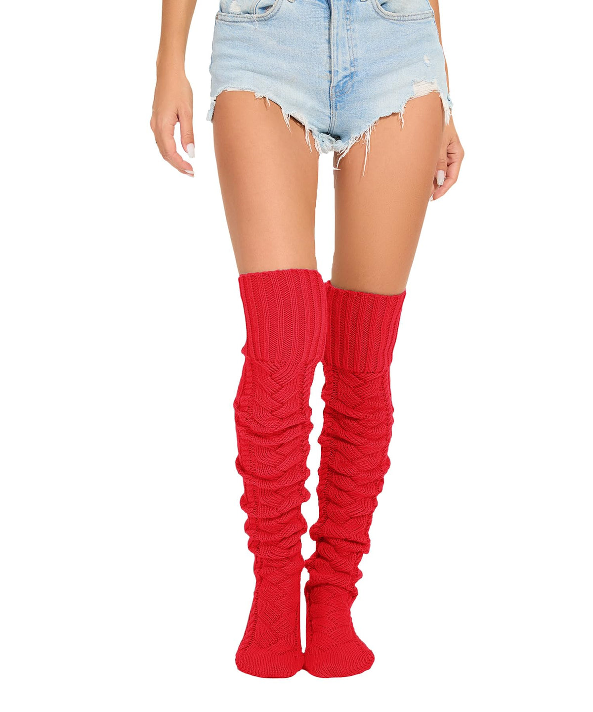 Leoparts Women's Cable Knit Thigh High Socks Over Knee Leg Warmer Stockings