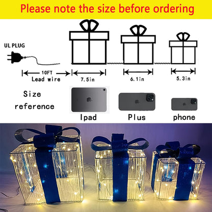 Christmas Decorations, Purtuemy Set of 3 Christmas Lighted Gift Boxes 140 LED Light Up Present Ornament for Tree Indoor Outdoor Yard Holiday Door,warm White