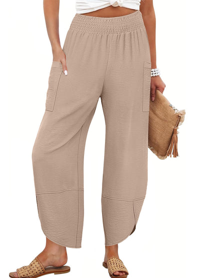 Anrabess Womens Wide Leg Palazzo Capri Pants Summer Casual High Waisted Barrel Lounge Flowy Cropped Beach Work Trousers
