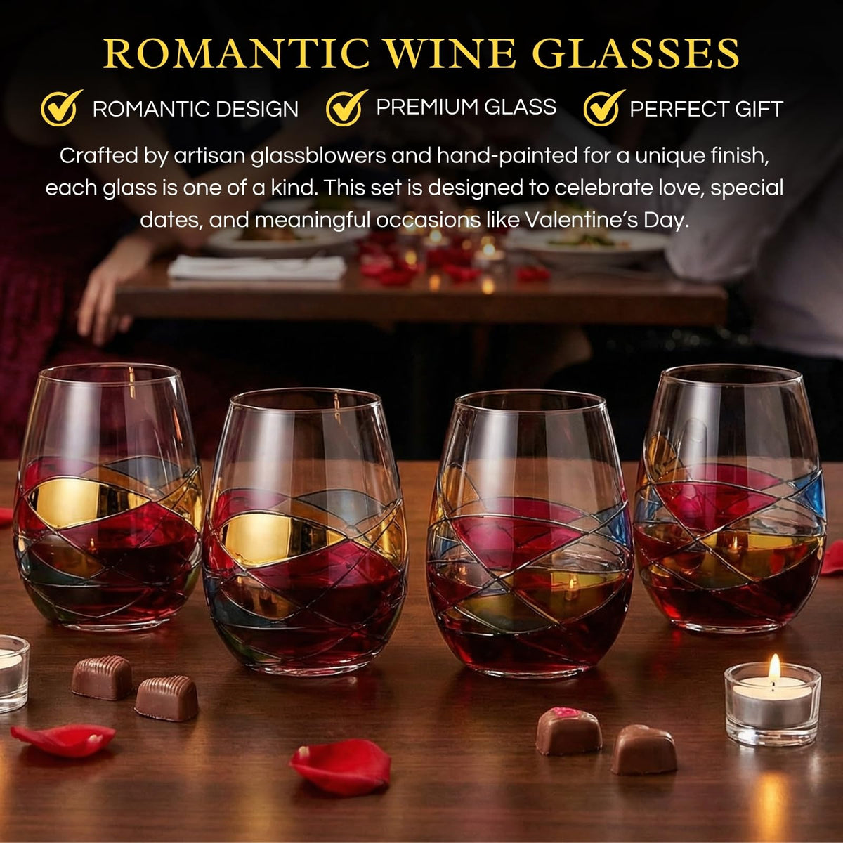 Artisanal Hand Painted Stemless Wine Glasses