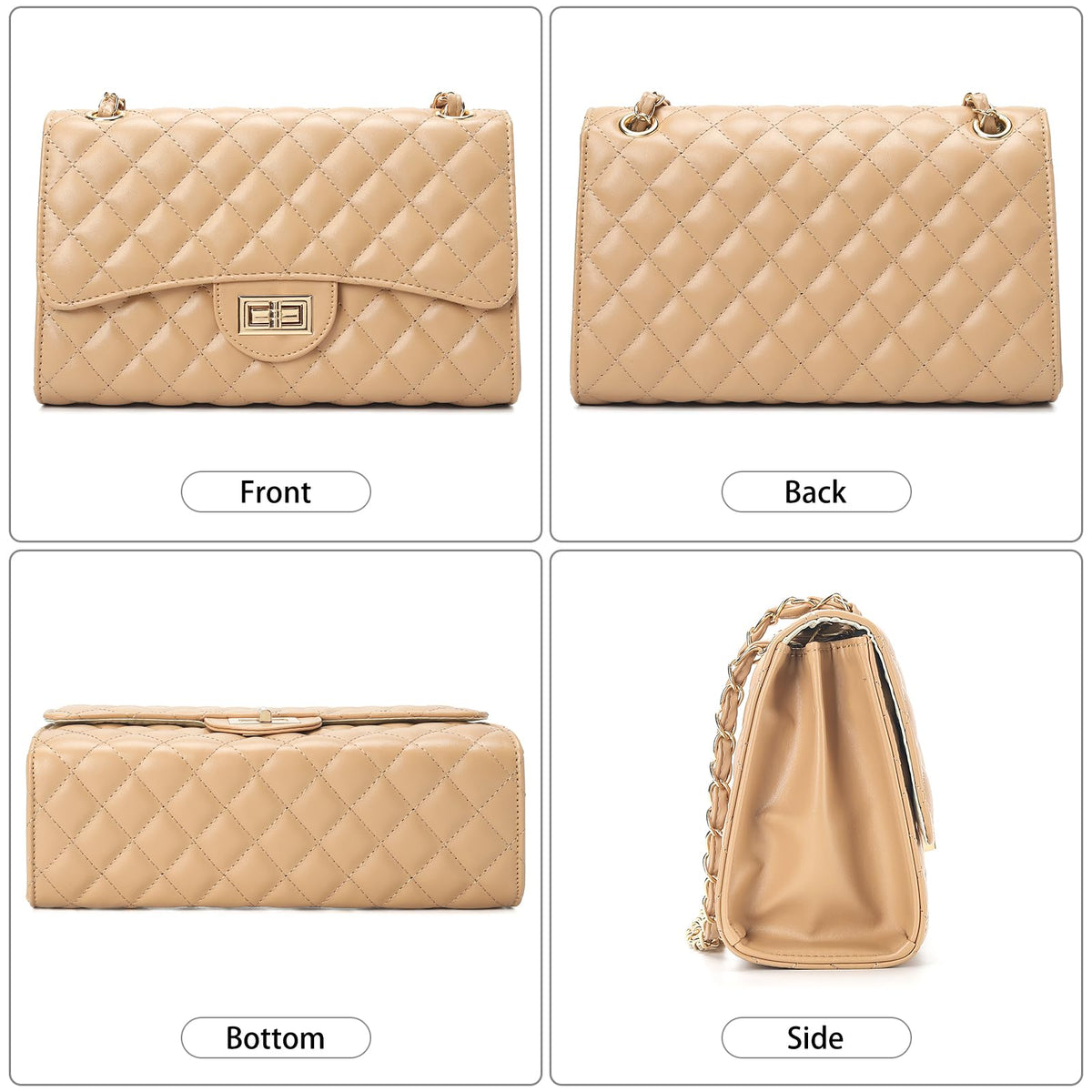 Quilted Leather Crossbody Bags for Women Trendy Ladies Shoulder Purse Satchel HandBag with Chain Strap