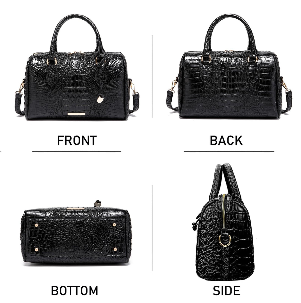 Makcr Joacbv Crocodile Handbag for Women Top Handle Leather Shoulder Purse | Glossy crocodile-embossed vegan leather with rolled handles, buckle details, a structured dome shape, and adjustable strap.