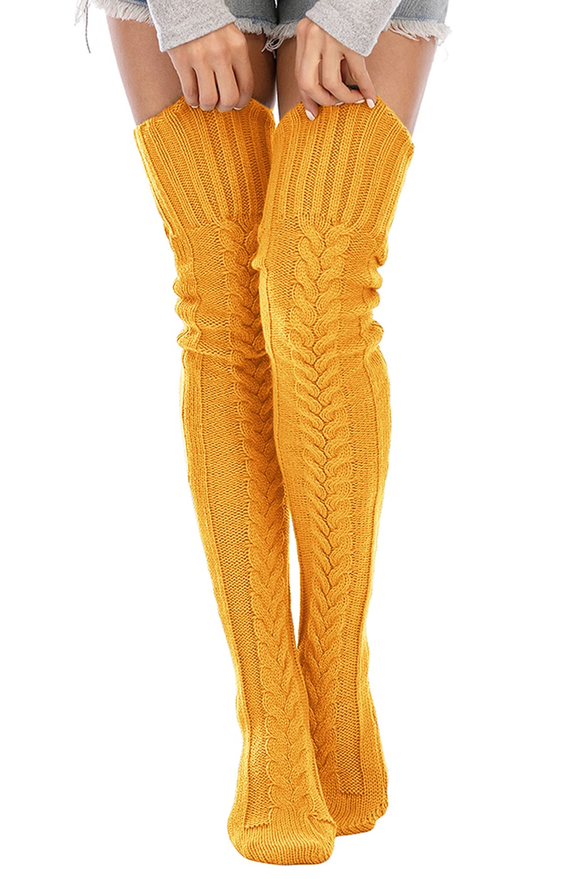 Leoparts Women's Cable Knit Thigh High Socks Over Knee Leg Warmer Stockings