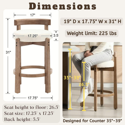 Lukealon Mid Century Linen Counter Stools Set of 4
