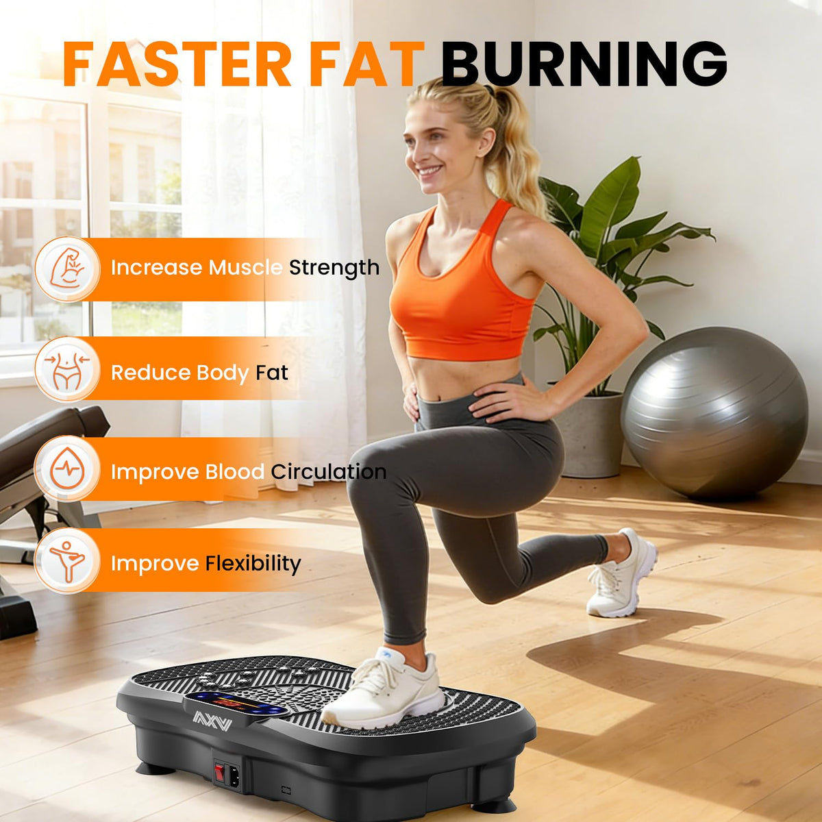 Axv Vibration Plate Fitness Platform Exercise Machine Vibrating Shaking Full Body Shaker Workout Vibrate Stand Shake Board Sport for Weight Loss Fat Burner for Gym Home Office