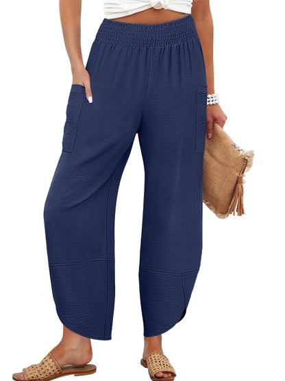 Anrabess Womens Wide Leg Palazzo Capri Pants Summer Casual High Waisted Barrel Lounge Flowy Cropped Beach Work Trousers