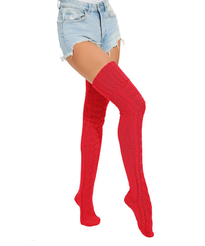 Leoparts Women's Cable Knit Thigh High Socks Over Knee Leg Warmer Stockings