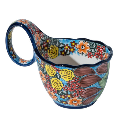 Alma Handpainted Microwavable Soup Bowl with Loop Handle 18.6Oz, Cereal Bowl with Handle