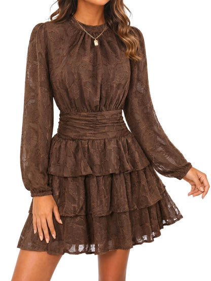 Wenrine Womens Long Sleeve Lace Mini Dress