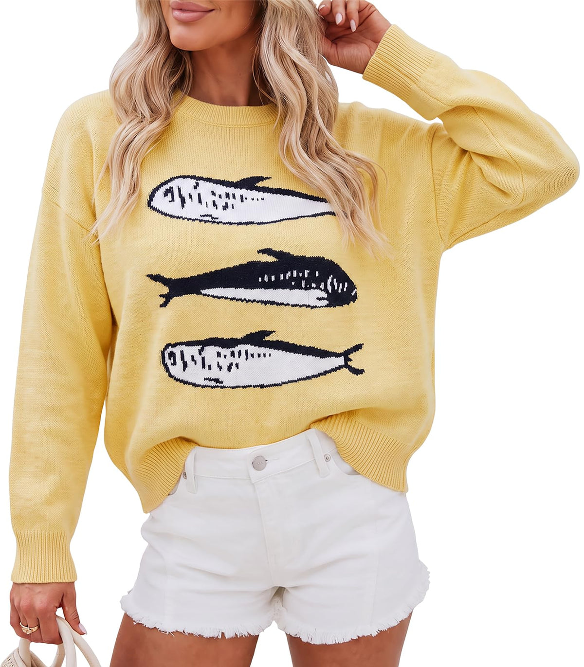 Cicy Bell Womens Graphic Sweaters Lightweight Knit Crewneck Pullover