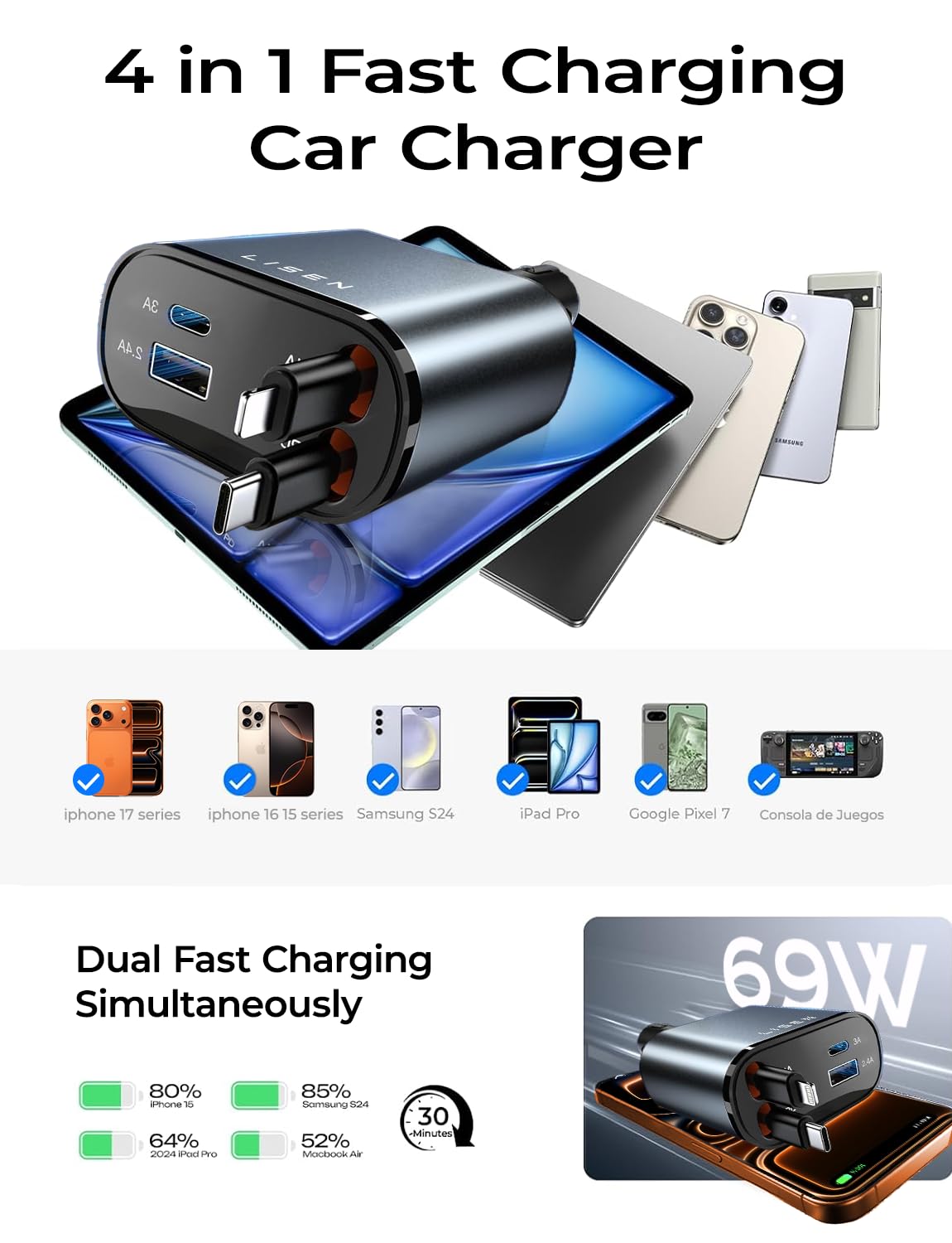 Lisen Retractable Car Charger