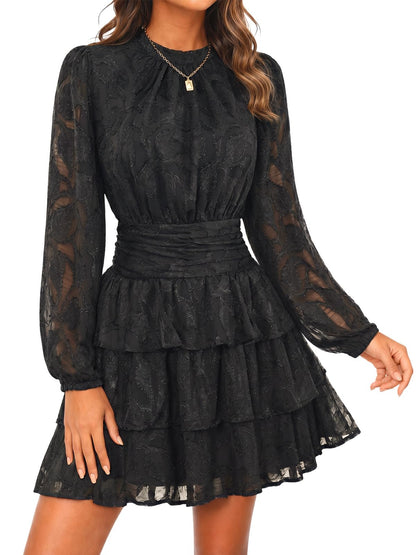 Wenrine Womens Long Sleeve Lace Mini Dress