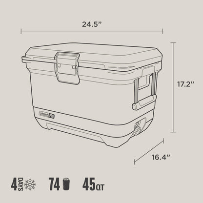 Coleman Pro Heavy-Duty 45qt Ultra-Light Premium Hard Cooler, Extra-Thick Insulation Keeps Ice Up to 4 Days, 74-Can Capacity