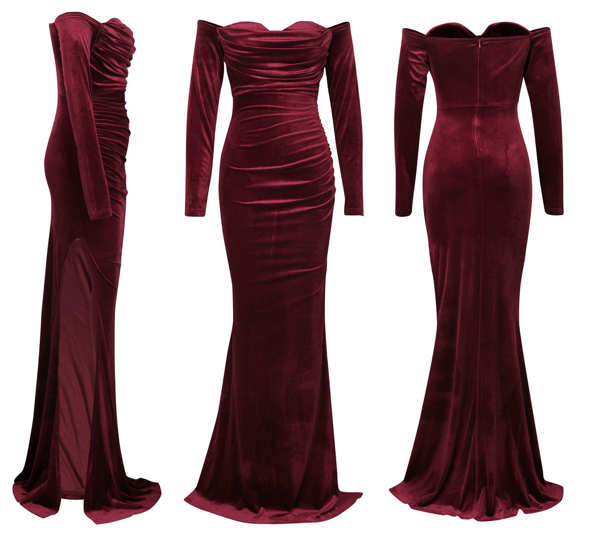 Women Off The Shoulder Formal Dresses Velvet High Split Maxi Dress