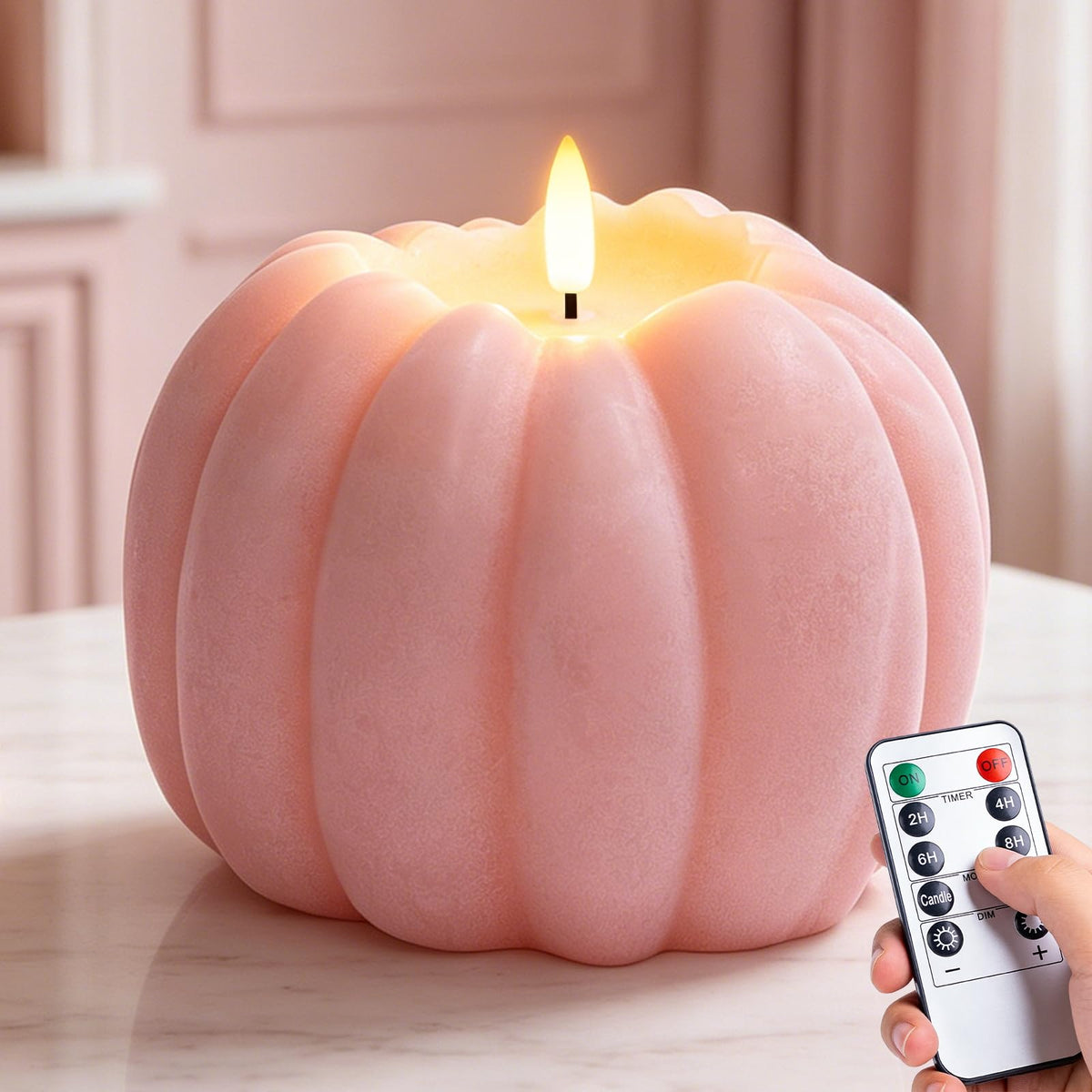 Fall Decor, Fall Decorations for Home - Flameless Pumpkin Candle with Timer Remote - Room Bedroom Table Farmhouse Decor for Halloween, Thanksgiving, Orange+white