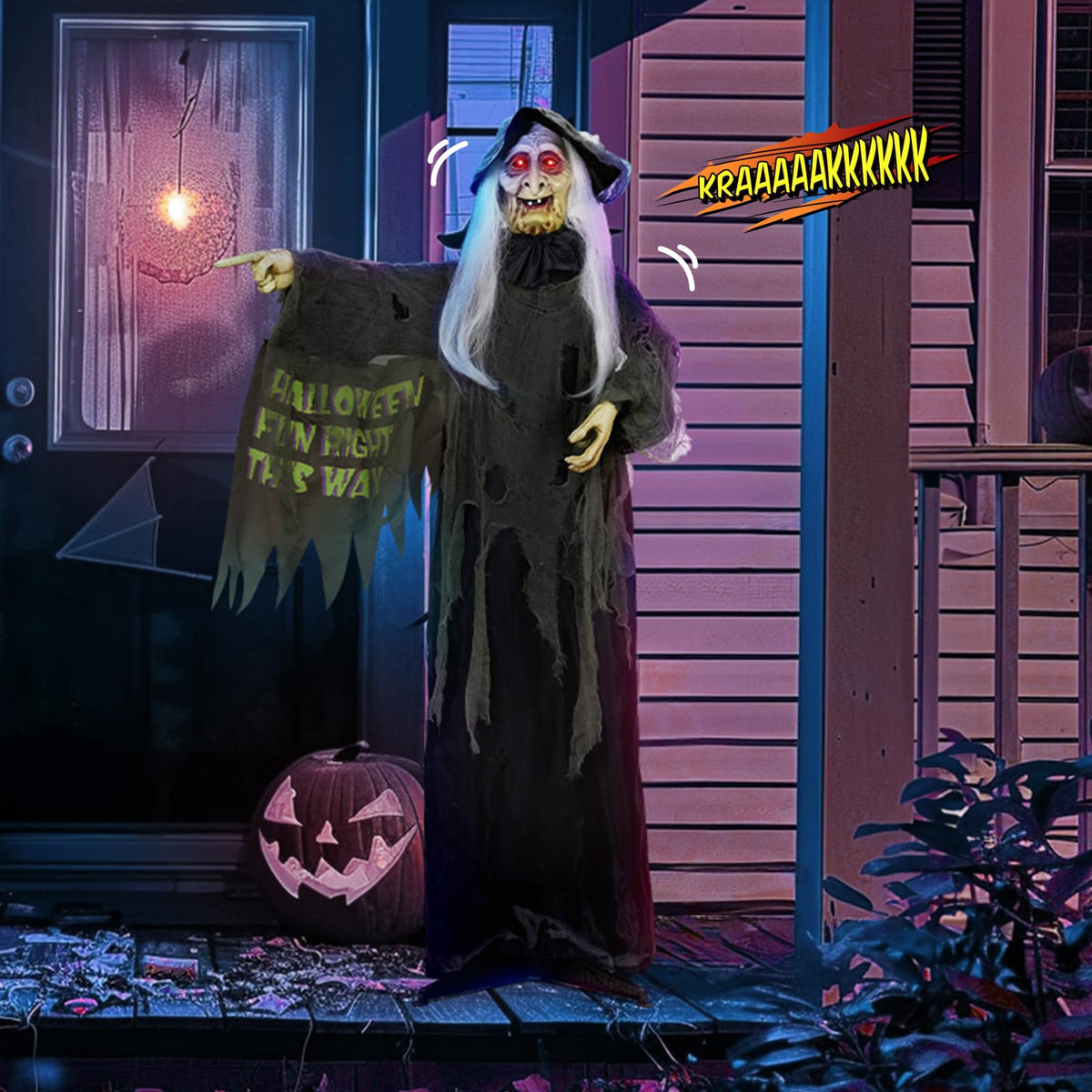 Aw 9Ft Animatronics Flying Witch Hovering Broom Animated Ac 100V-240V Halloween Outdoor Decoration Motion Activated