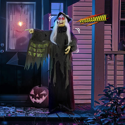 Aw 9Ft Animatronics Flying Witch Hovering Broom Animated Ac 100V-240V Halloween Outdoor Decoration Motion Activated