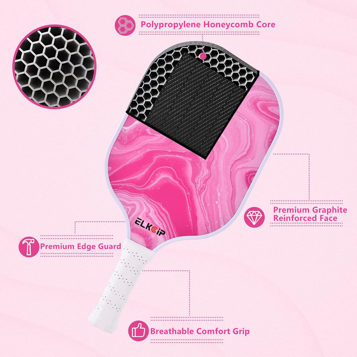 Composite Pickleball Paddle with Cover for Women, Graphite Carbon Fiber Polypropylene Honeycomb Core Pickleball Racquet Gift for Mother Wife Grandmother Girlfriend