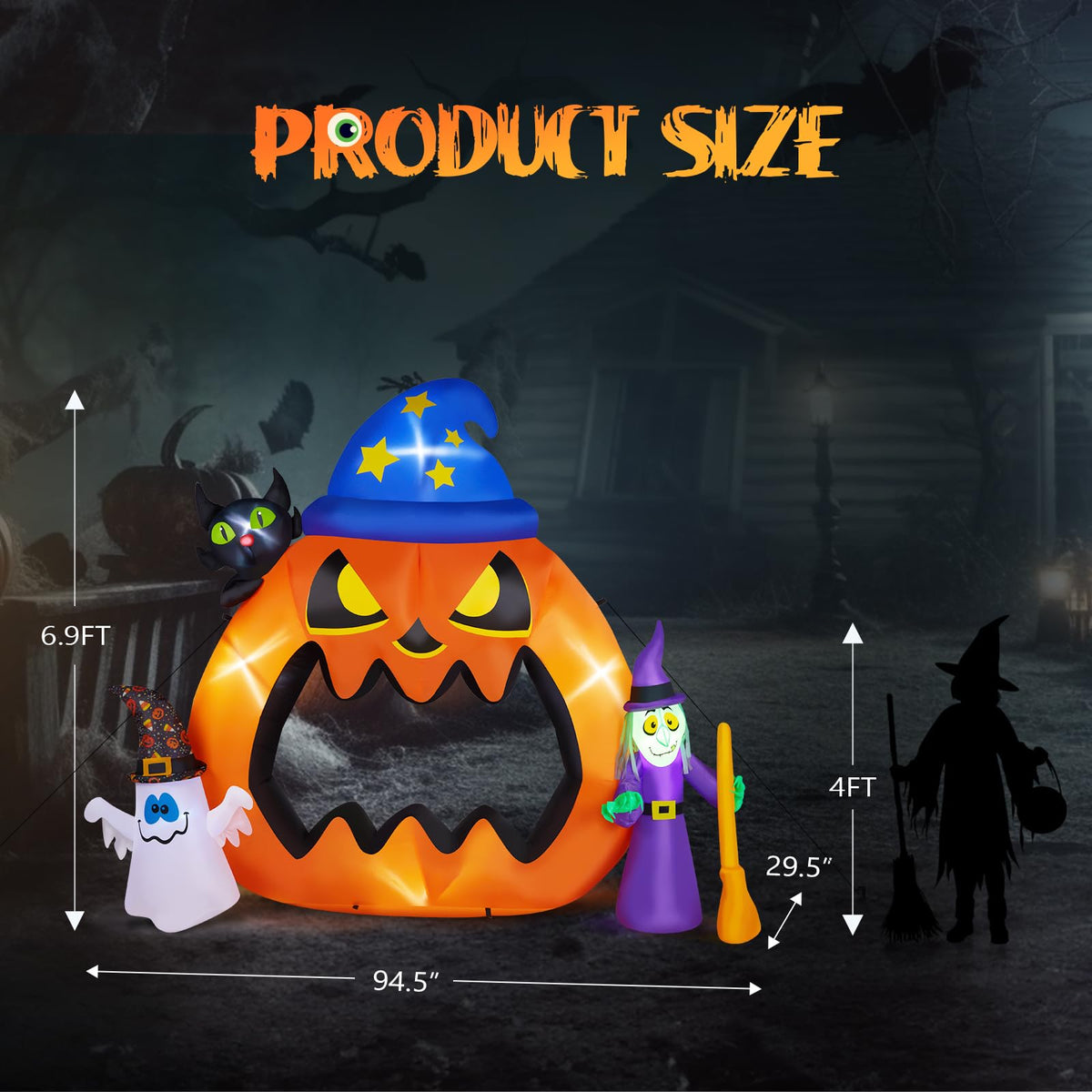 Aw 9Ft Animatronics Flying Witch Hovering Broom Animated Ac 100V-240V Halloween Outdoor Decoration Motion Activated