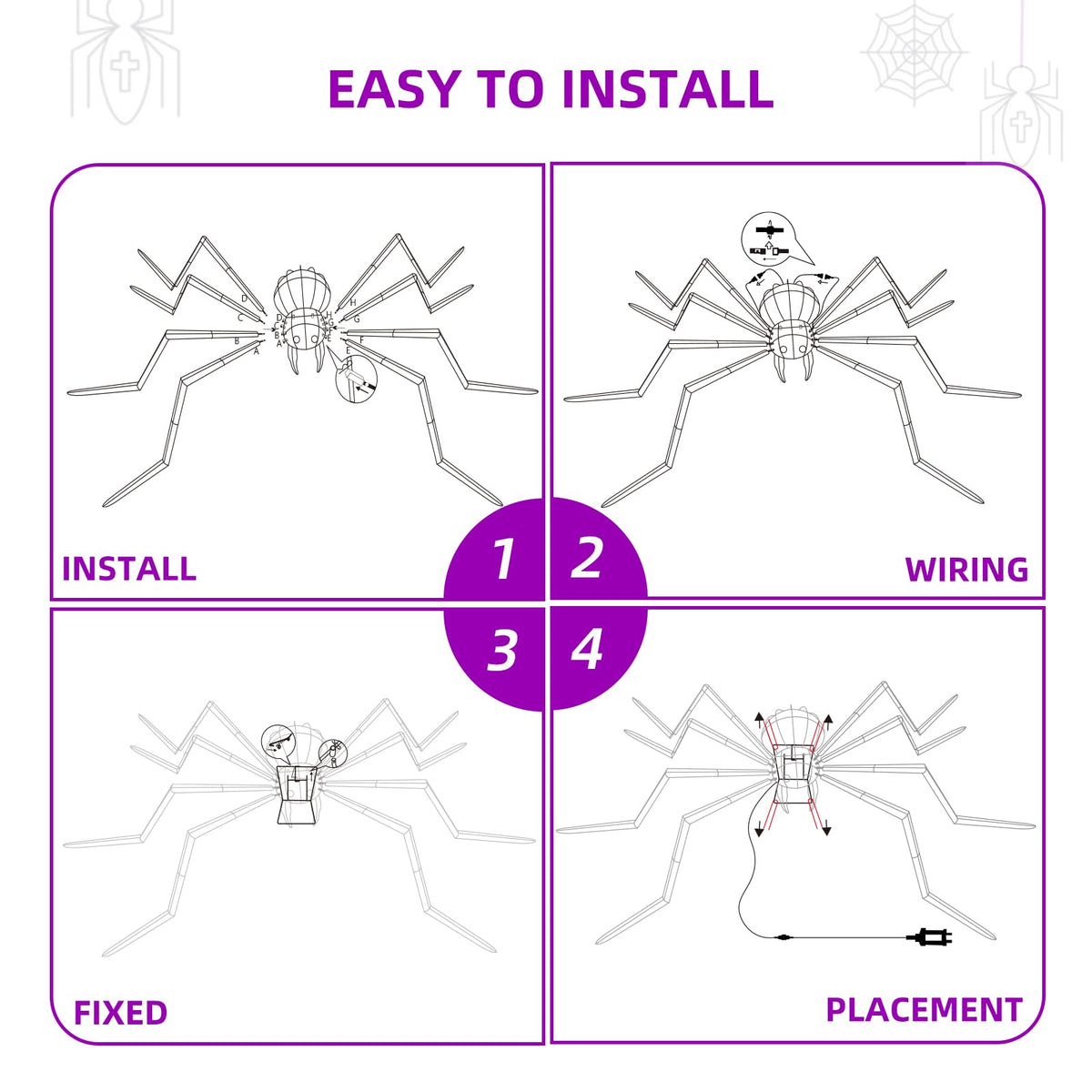 Halloween Decorations Outside Giant Spider - Hoyechi Outdoor Halloween Decor Lighted Spider 4.2Ft, Light Up Spider with 90 LED Lights, Ground Stakes, for Front Yard Porch Gardens Lawns Party