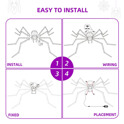 Halloween Decorations Outside Giant Spider - Hoyechi Outdoor Halloween Decor Lighted Spider 4.2Ft, Light Up Spider with 90 LED Lights, Ground Stakes, for Front Yard Porch Gardens Lawns Party