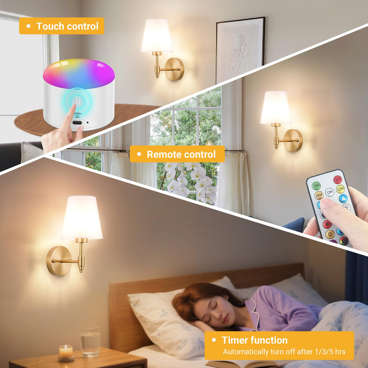 Yhcdlamp Battery Operated Wall Sconce Light with Remote Control, Dimmable Wall Sconce Set of 2