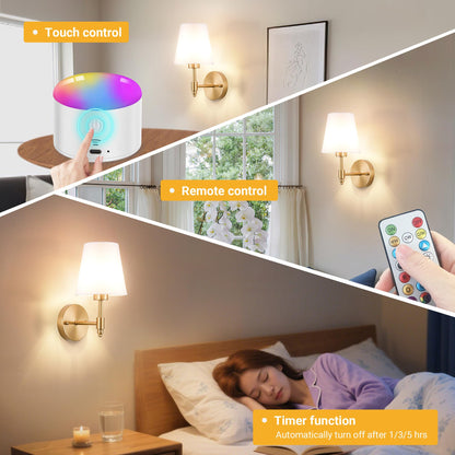Yhcdlamp Battery Operated Wall Sconce Light with Remote Control, Dimmable Wall Sconce Set of 2
