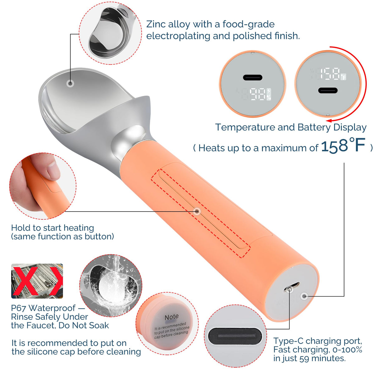 Heated Ice Cream Scoop Rechargeable