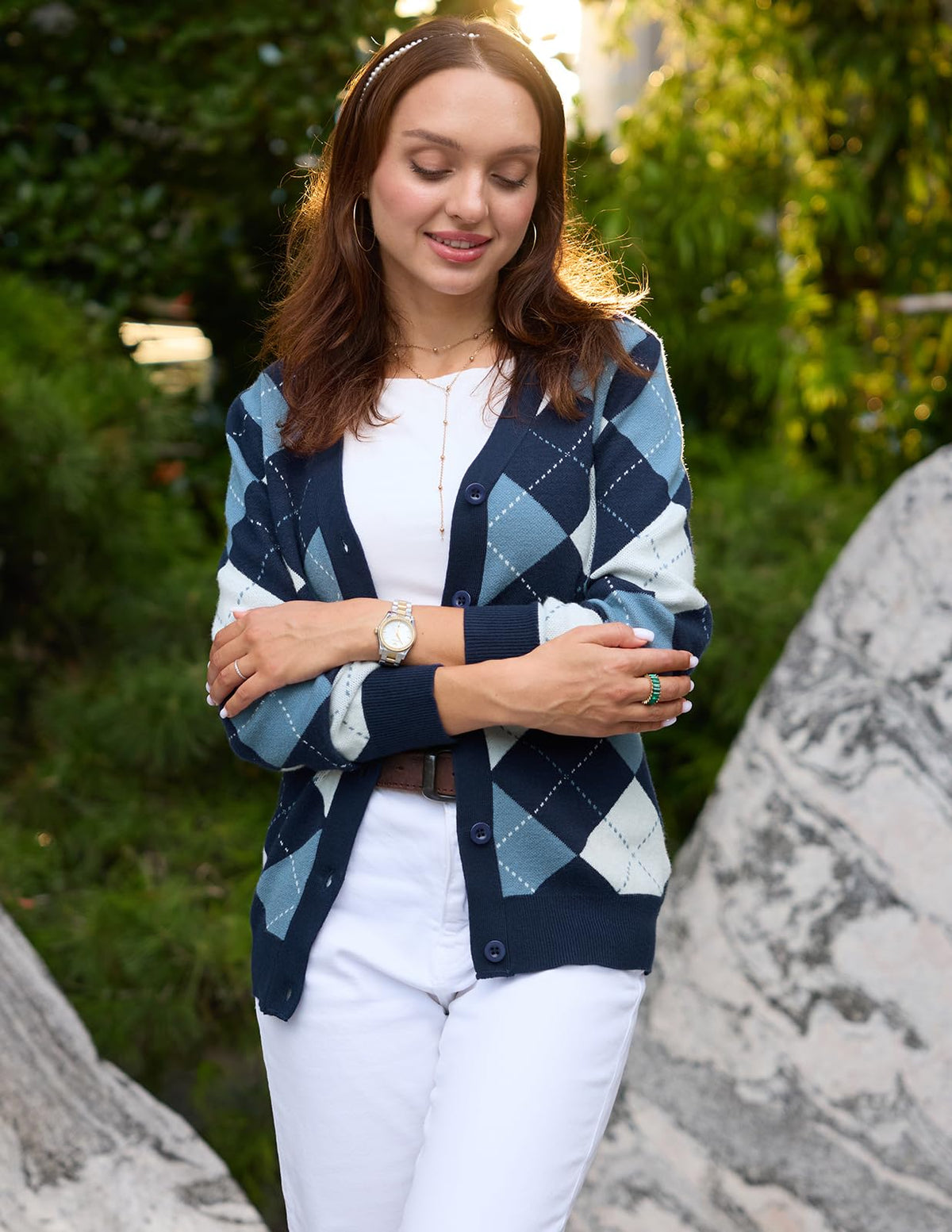 GRACE KARIN Cardigan Sweaters for Women - Argyle Sweater