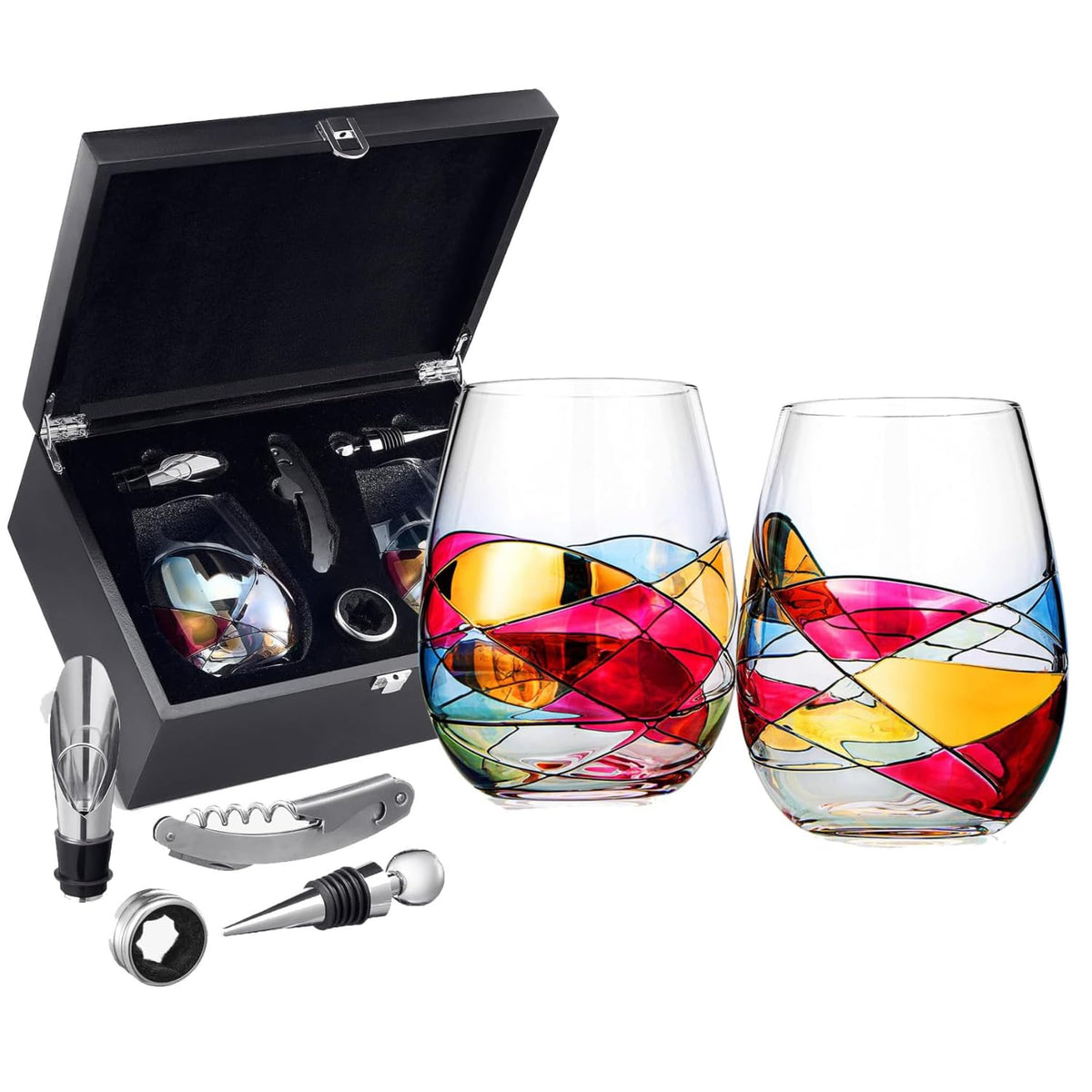 Artisanal Hand Painted Stemless Wine Glasses