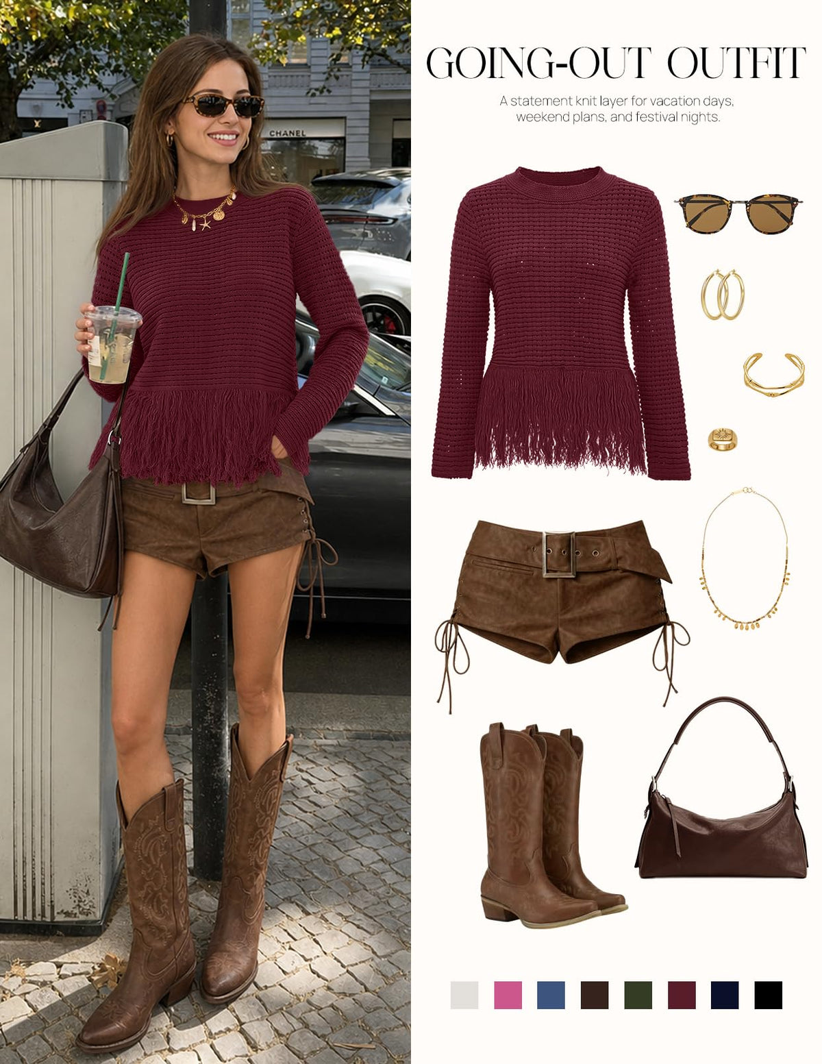 MEROKEETY Women's Fall Fashion Crochet Fringe Sweater Tops Boho Pullover