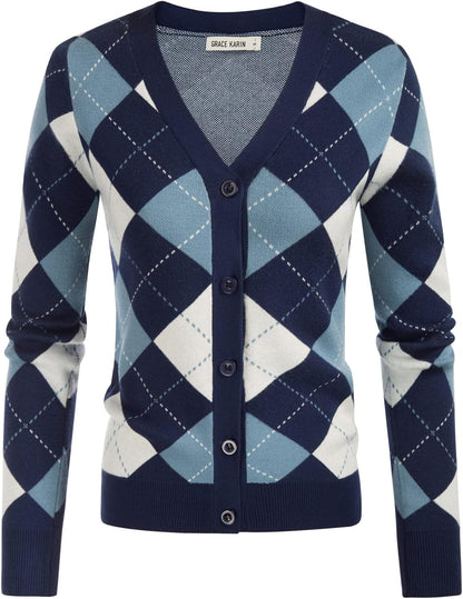 GRACE KARIN Cardigan Sweaters for Women - Argyle Sweater