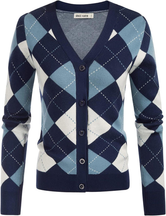 GRACE KARIN Cardigan Sweaters for Women - Argyle Sweater