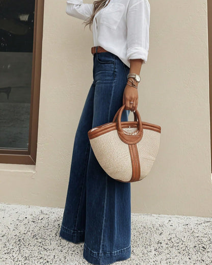 Women's Baggy Wide Leg Jeans High Waisted Stretchy Loose Washed Distressed Boyfriend Denim Pants