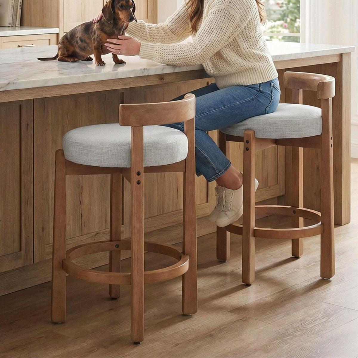 Lukealon Mid Century Linen Counter Stools Set of 4