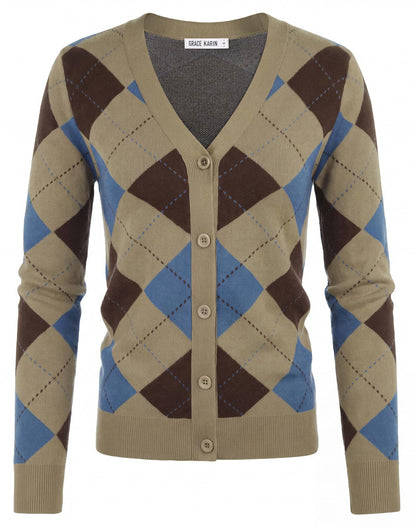 GRACE KARIN Cardigan Sweaters for Women - Argyle Sweater