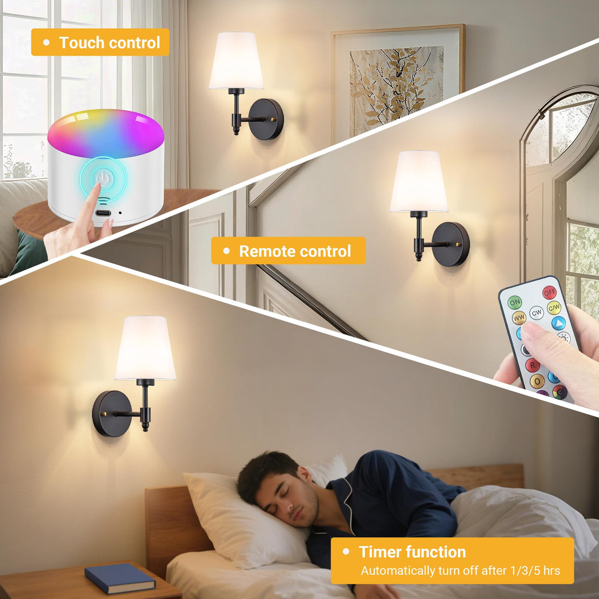 Yhcdlamp Battery Operated Wall Sconce Light with Remote Control, Dimmable Wall Sconce Set of 2