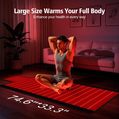 Red Light Therapy Mat for Full Body, 76.8'' X 33.4'' Red Light Therapy Blanket, 1370 (660nm & 850nm) Leds for Home Use, 3 Modes & Adjustable Timer, Premium Leather