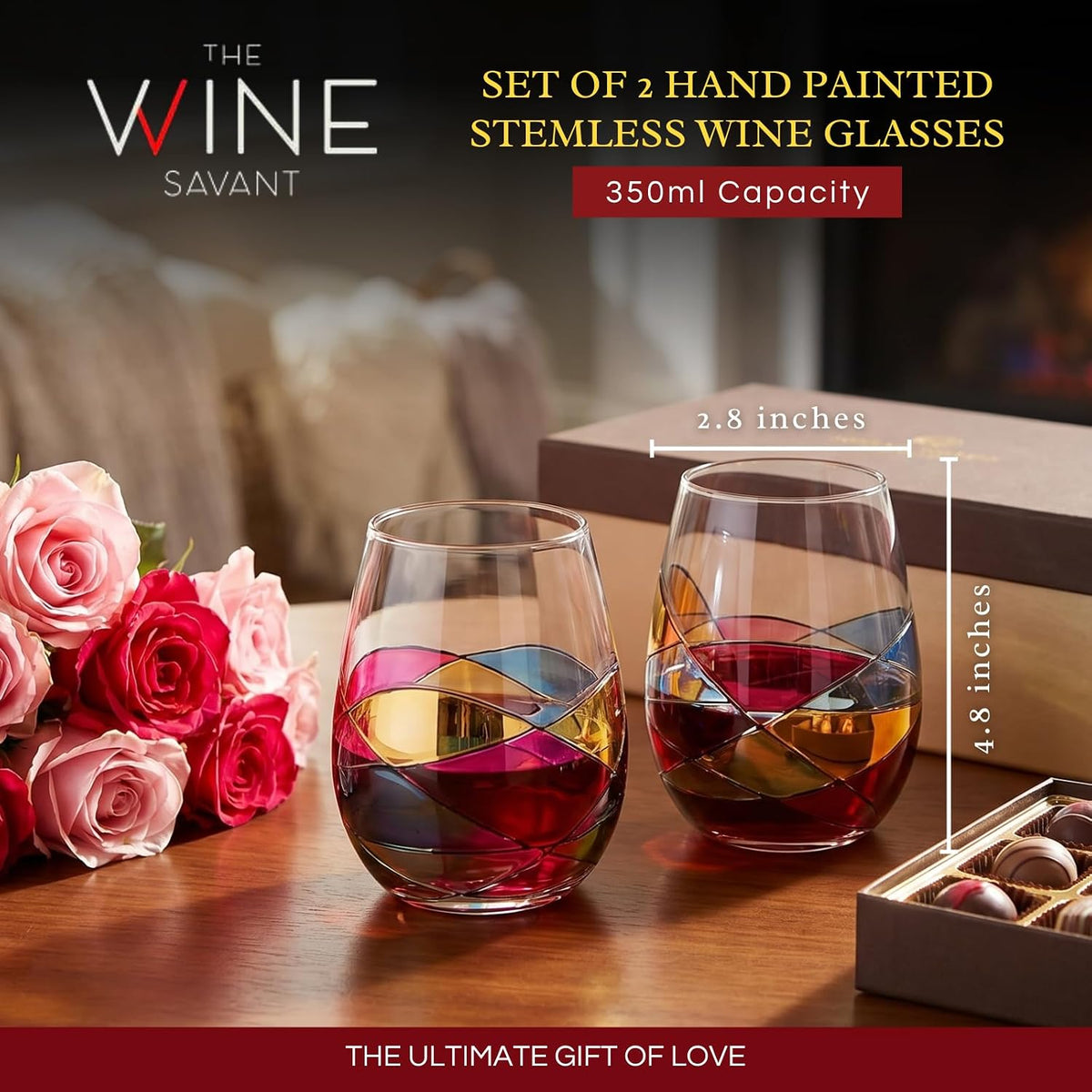 Artisanal Hand Painted Stemless Wine Glasses