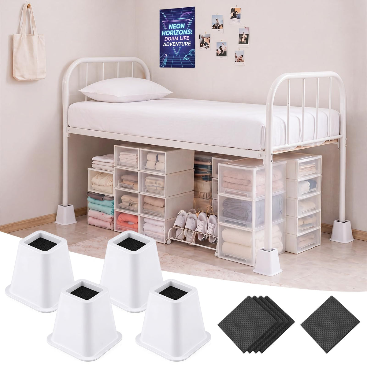 Novabright 4 Pack 12 Inch College Dorm Bed Risers