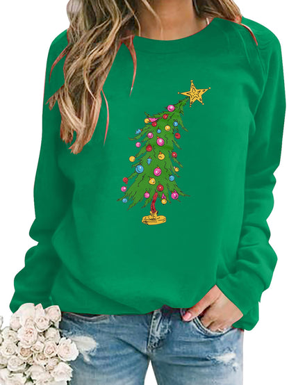 Christmas Sweatshirts for Women Cute Christmas Tree Graphic Long Sleeve Shirt Xmas Holiday Party Pullover Blouse