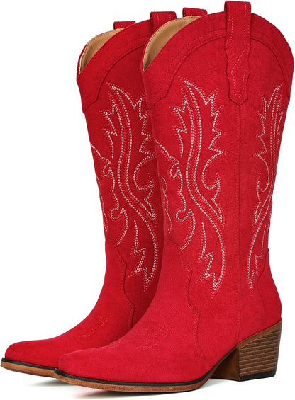 BEST SELLER - IUV Cowboy Boots For Women Western Cowgirl Boots Mid Calf Snip Toe