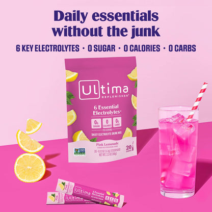 Ultima Replenisher Electrolyte Hydration Powder, Grape, 20 Count Stickpacks Pouch - Sugar Free, 0 Calories, 0 Carbs - Gluten-Free, Keto, Non-Gmo with Magnesium, Potassium