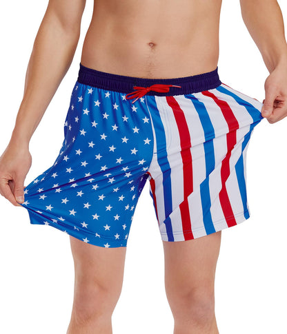 Tipsy Elves Men's Usa Swimming Trunks 7'' Inseam 4 Way Stretch Fabric W/Mesh Liner Swim Trunks for Men Bathing Suit